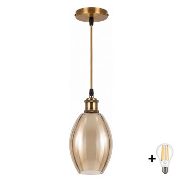 BRILAGI - LED lestenec na kablu RETRO GLASS 1xE27/60W/230V Ø 17 cm zlata/dimno bež