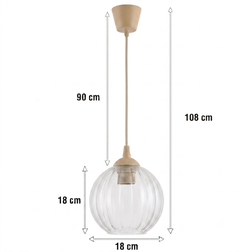 Brilagi - LED lestenec na kablu RETRO GLASS 1xE27/60W/230V Ø 18 cm bež/prozorna