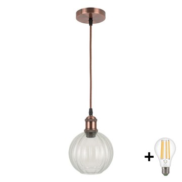 Brilagi - LED lestenec na kablu RETRO GLASS 1xE27/60W/230V Ø 18 cm medena/prozorna
