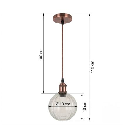 BRILAGI - LED lestenec na kablu RETRO GLASS 1xE27/60W/230V Ø 18 cm medena/prozorna