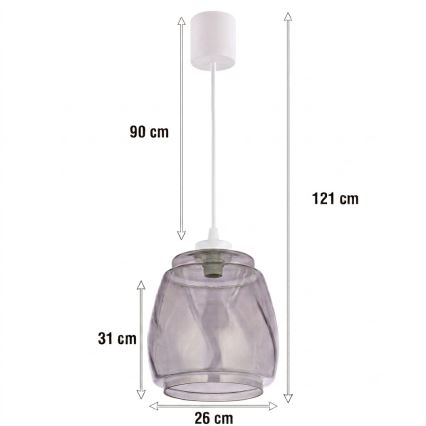 Brilagi - LED lestenec na kablu RETRO GLASS 1xE27/60W/230V Ø 26 cm bela/dimno siva