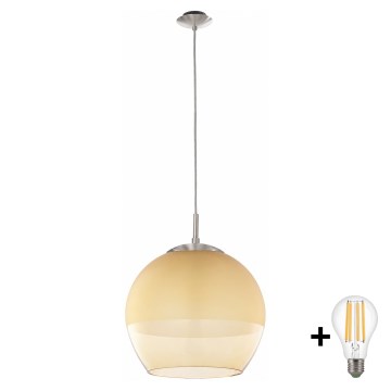 BRILAGI - LED lestenec na kablu RETRO GLASS 1xE27/60W/230V Ø 38 cm matni krom/dimno bež