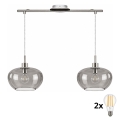 BRILAGI - LED lestenec na kablu RETRO GLASS 2xE27/60W/230V matni krom/dimno siva