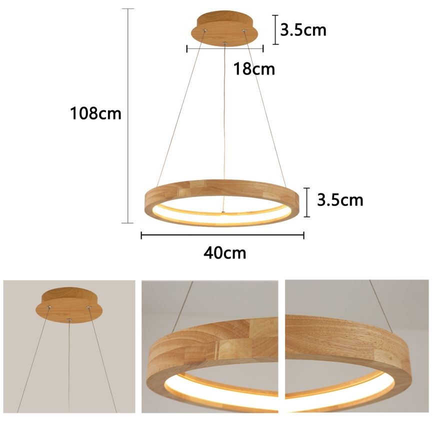 Brilagi - LED lestenec na kablu UMEA WOOD LED/30W/230V premer 40 cm iz kavčukovega lesa