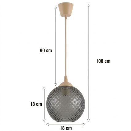 Brilagi - LED viseči lestenec na jeklenem lanku RETRO GLASS 1xE27/60W/230V premer 18 cm bež/dimno siva