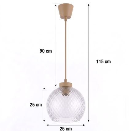 Brilagi - LED lestenec na vrvici RETRO GLASS 1xE27/60W/230V Ø 25 cm bež/dimno siva