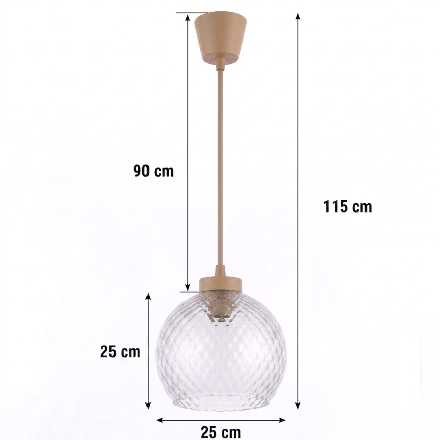 Brilagi - LED lestenec na vrvici RETRO GLASS 1xE27/60W/230V Ø 25 cm bež/dimno siva