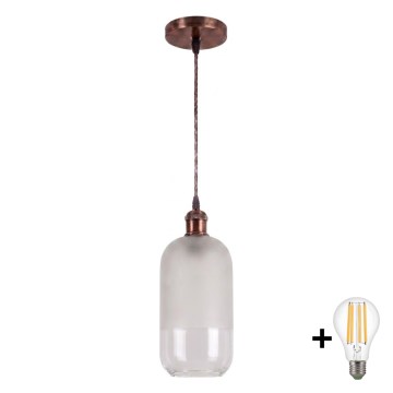 Brilagi - LED lestenec na lanku RETRO GLASS 1xE27/60W/230V premer 14 cm bakrena/bela