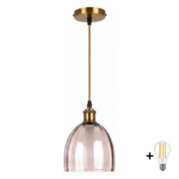BRILAGI - LED lestenec na lanku RETRO GLASS 1xE27/60W/230V premer 17 cm zlata/dimno bež