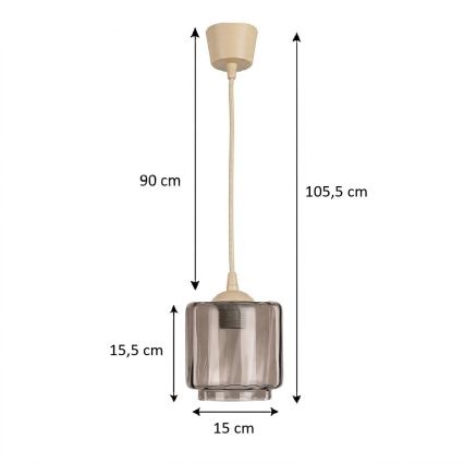 Brilagi - LED lestenec na kablu RETRO GLASS 1xE27/60W/230V Ø 15 cm bež/dimno bež
