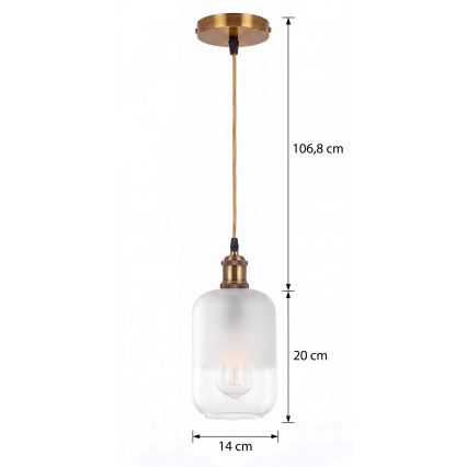 BRILAGI - LED lestenec na sajli RETRO GLASS 1xE27/60W/230V premer 14 cm zlata/bela