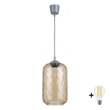 Brilagi - LED lestenec na tankem kablu RETRO GLASS 1xE27/60W/230V Ø 14 cm srebrna/dimno rjava