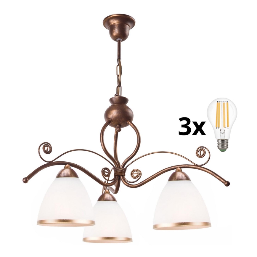Brilagi - LED Lestenec na verigi ANTICO 3xE27/60W/230V bronasta patina