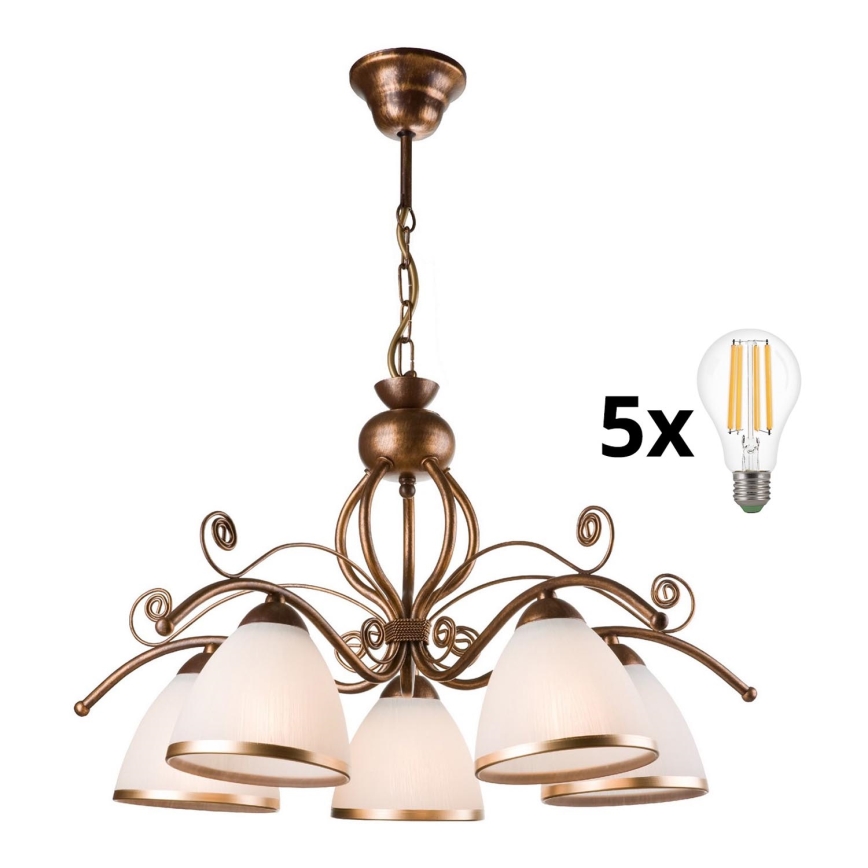 Brilagi - LED Lestenec na verigi ANTICO 5xE27/60W/230V bronasta patina