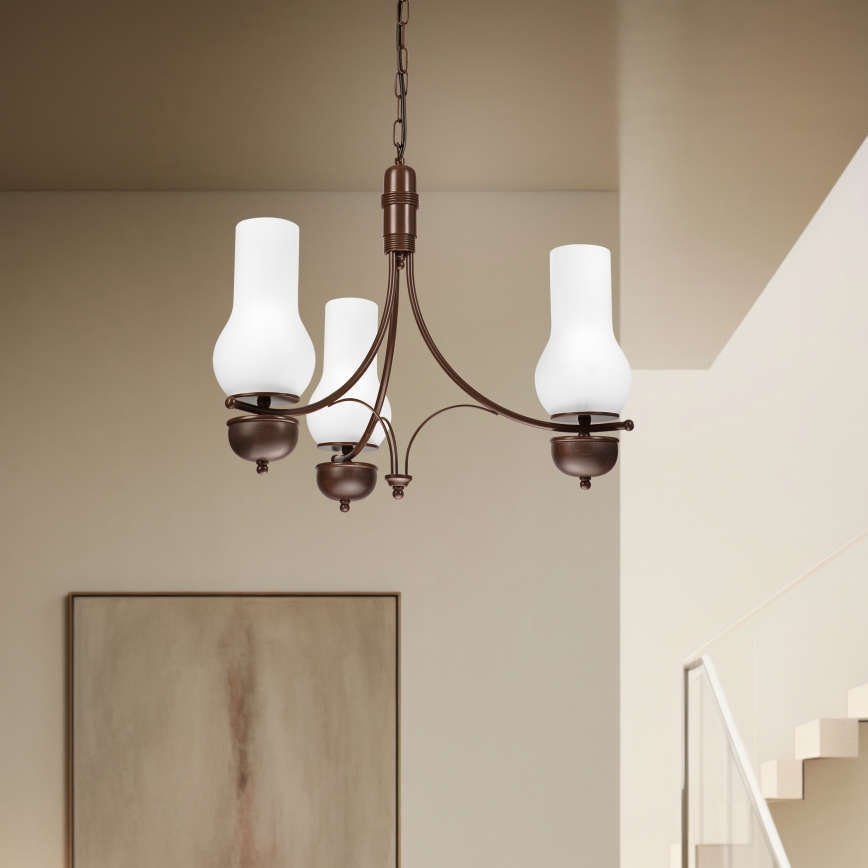 Brilagi - LED lestenec na verigi COTTAGE 3xE14/40W/230V bukev/rjava/bela