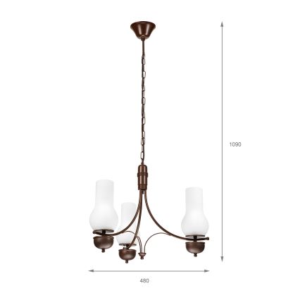 Brilagi - LED lestenec na verigi COTTAGE 3xE14/40W/230V bukev/rjava/bela