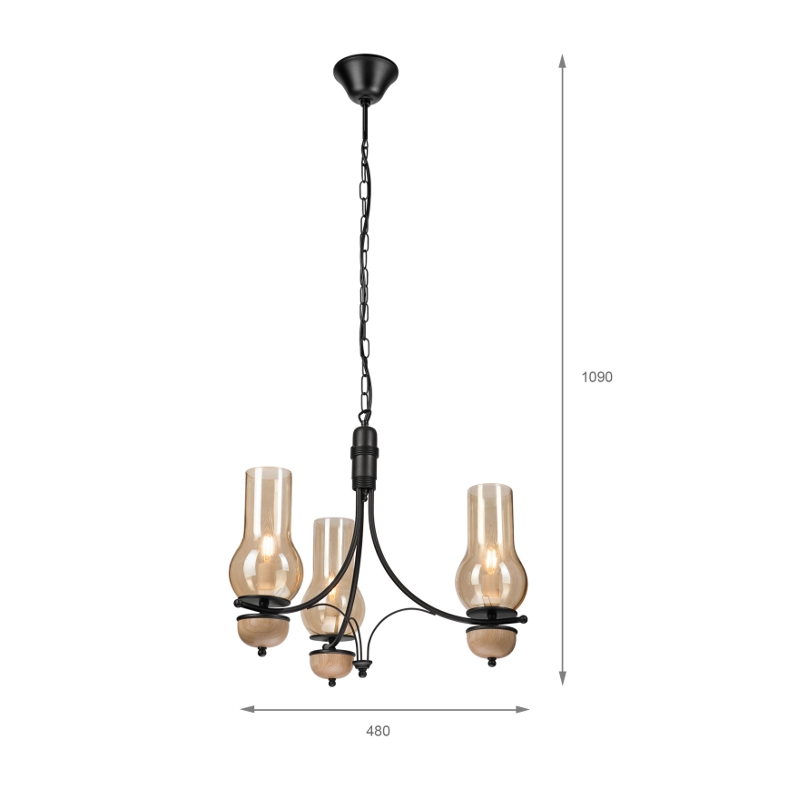 Brilagi - LED Lestenec na verigi COTTAGE 3xE14/40W/230V bukev/rjava