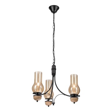 Brilagi - LED lestenec na verigi COTTAGE 3xE14/40W/230V hrast/črna/dimna bež