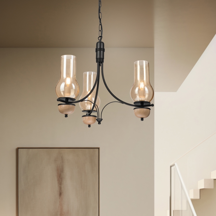 Brilagi - LED lestenec na verigi COTTAGE 3xE14/40W/230V hrast/črna/dimna bež
