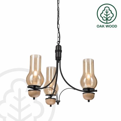 Brilagi - LED lestenec na verigi COTTAGE 3xE14/40W/230V hrast/črna/dimna bež