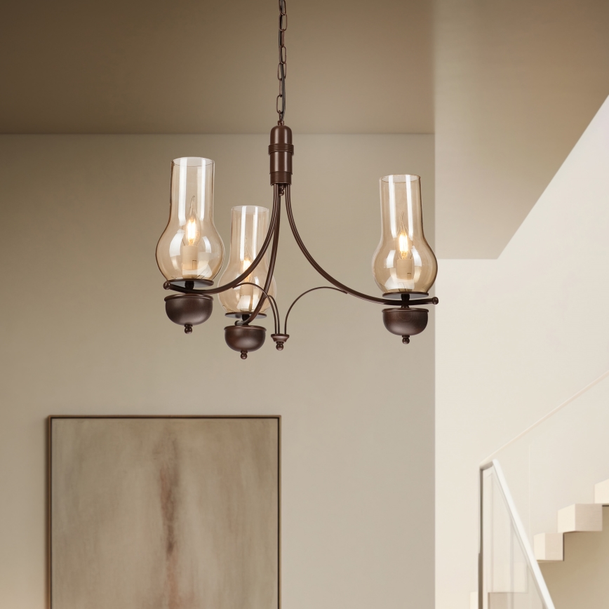 Brilagi - LED Lestenec na verigi COTTAGE 3xE14/40W/230V hrast/rjava