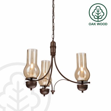 Brilagi - LED Lestenec na verigi COTTAGE 3xE14/40W/230V hrast/rjava
