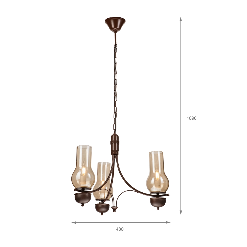 Brilagi - LED Lestenec na verigi COTTAGE 3xE14/40W/230V hrast/rjava