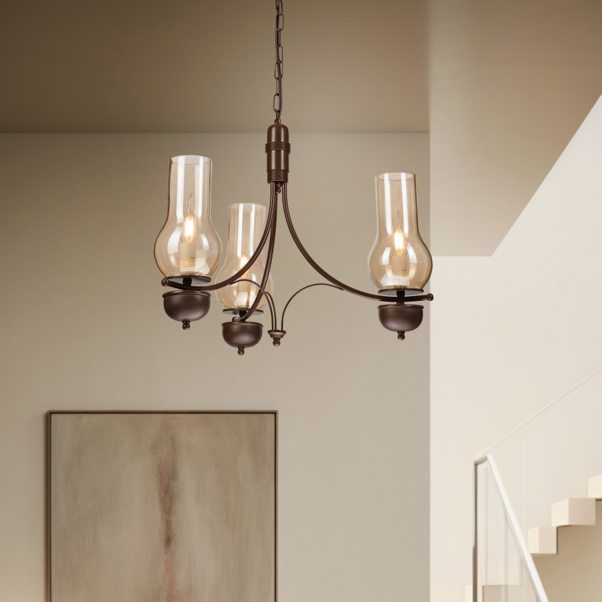 Brilagi - LED Lestenec na verigi COTTAGE 3xE14/40W/230V rjava
