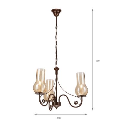Brilagi - LED Lestenec na verigi COTTAGE 3xE14/40W/230V rjava