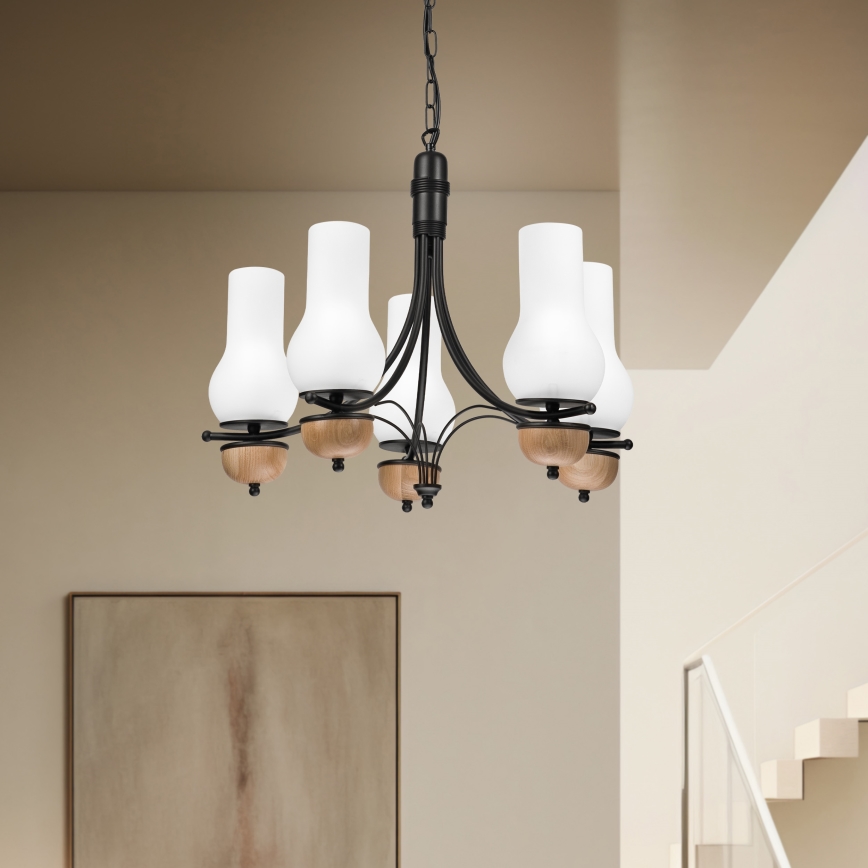 Brilagi - LED Lestenec na verigi COTTAGE 5xE14/40W/230V bukev/bela