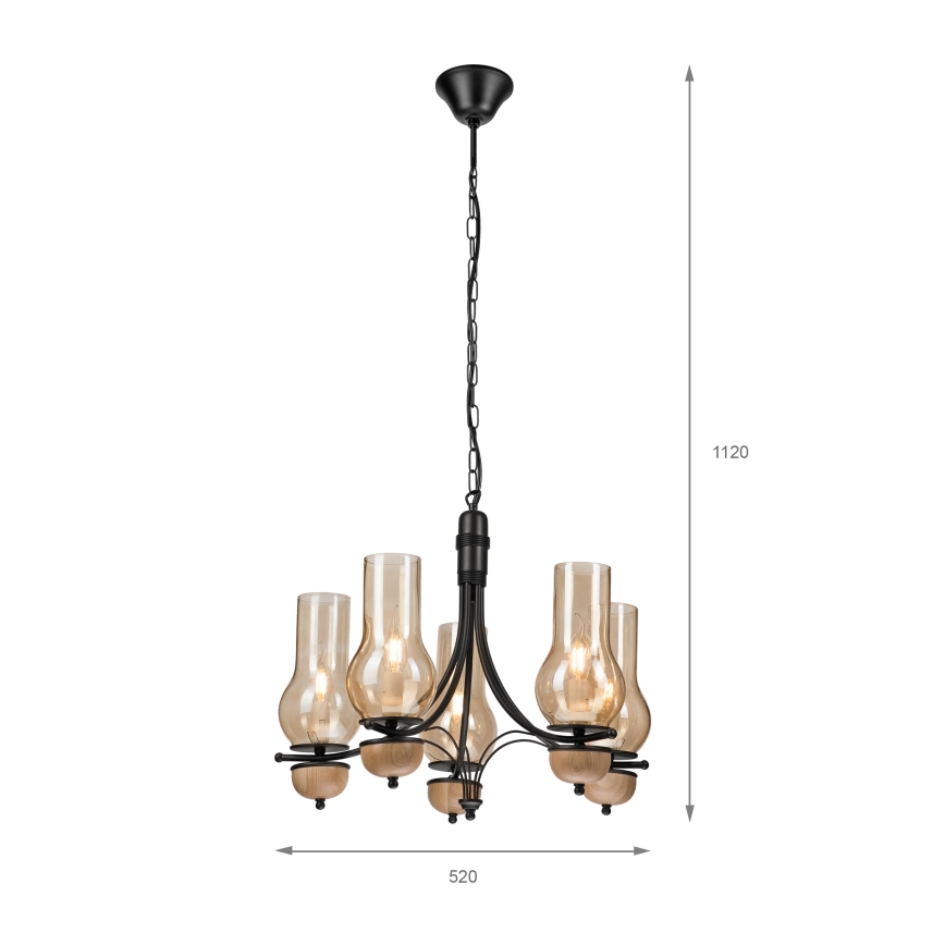 Brilagi - LED Lestenec na verigi COTTAGE 5xE14/40W/230V bukev/rjava