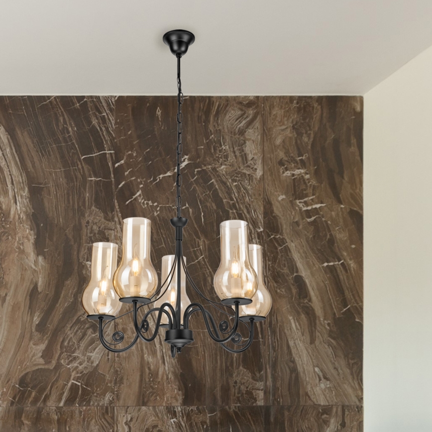 Brilagi - LED Lestenec na verigi COTTAGE 5xE14/40W/230V črna/rjava