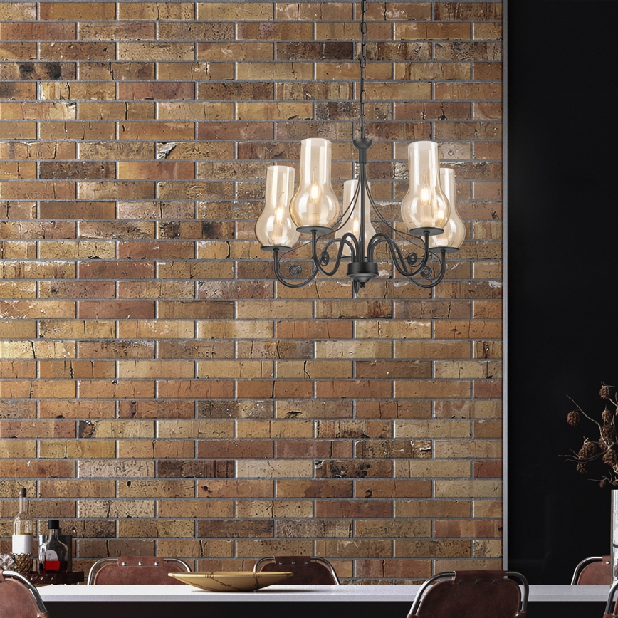 Brilagi - LED Lestenec na verigi COTTAGE 5xE14/40W/230V črna/rjava