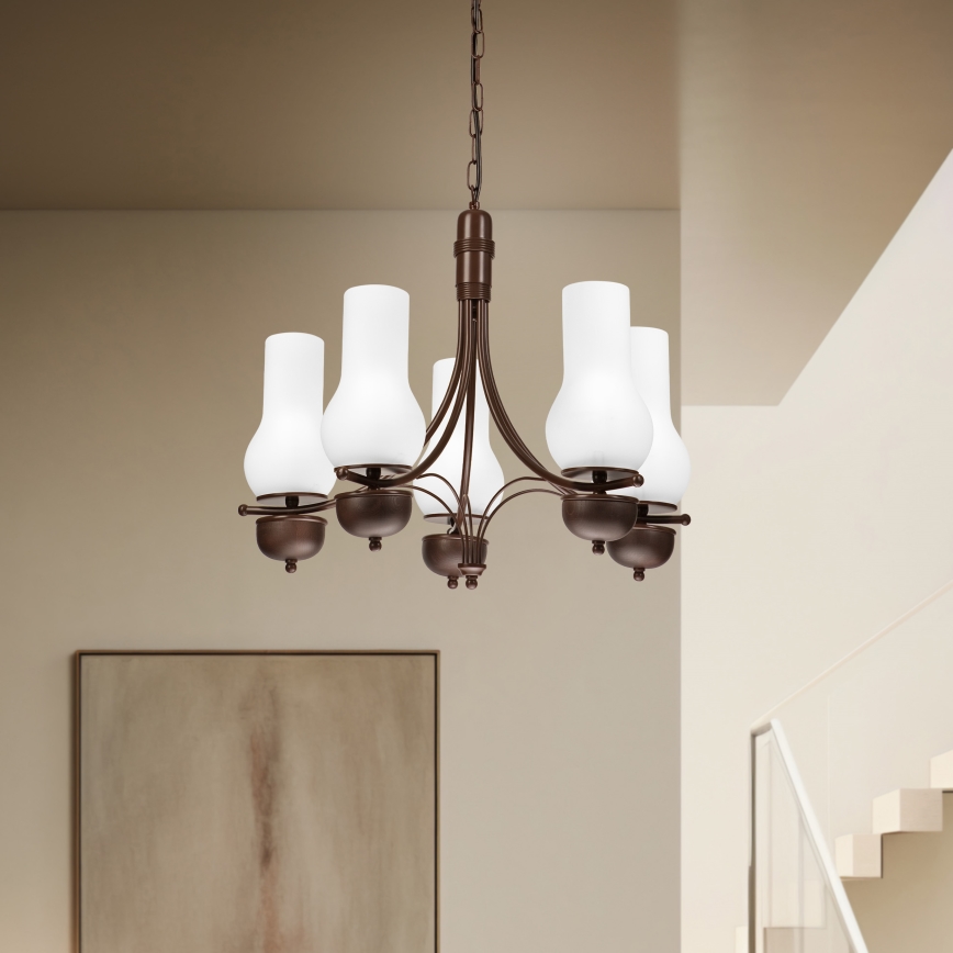 Brilagi - LED Lestenec na verigi COTTAGE 5xE14/40W/230V hrast/bela