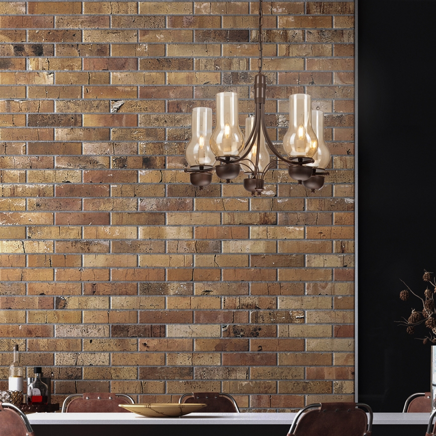 Brilagi - LED Lestenec na verigi COTTAGE 5xE14/40W/230V hrast/rjava