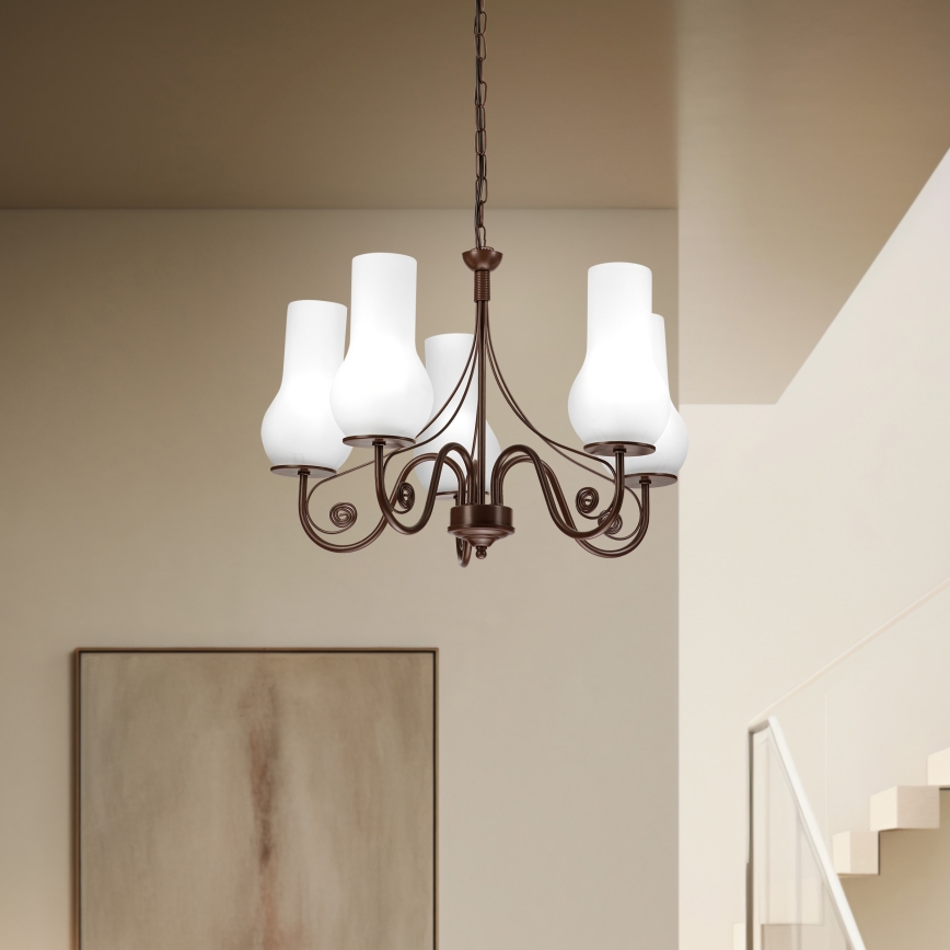 Brilagi - LED Lestenec na verigi COTTAGE 5xE14/40W/230V rjava/bela