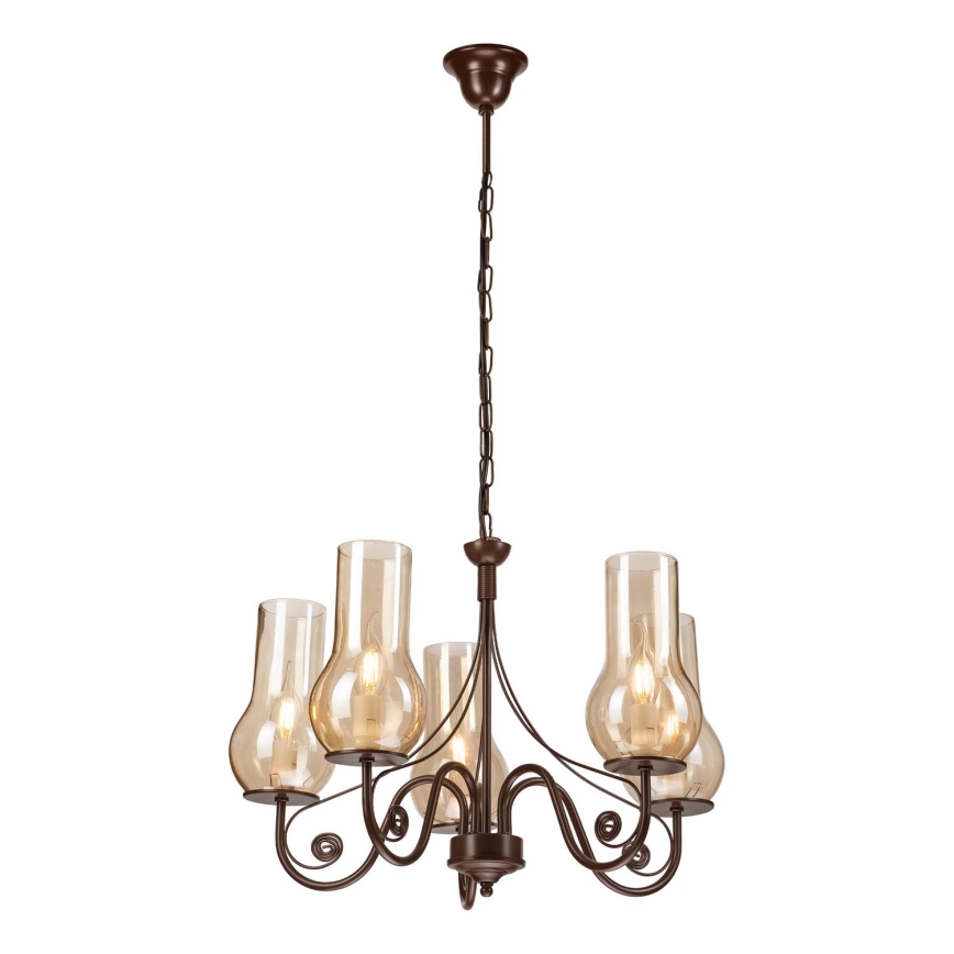 Brilagi - LED Lestenec na verigi COTTAGE 5xE14/40W/230V rjava