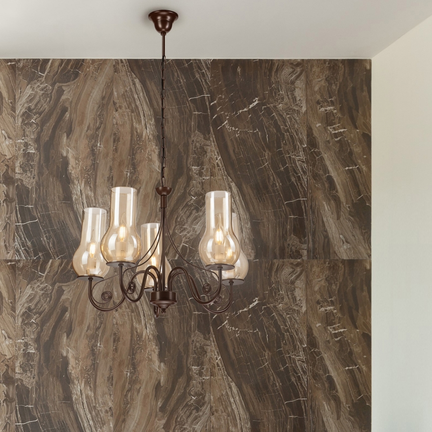 Brilagi - LED Lestenec na verigi COTTAGE 5xE14/40W/230V rjava