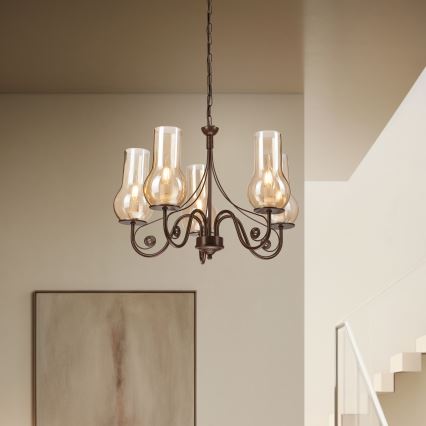 Brilagi - LED Lestenec na verigi COTTAGE 5xE14/40W/230V rjava