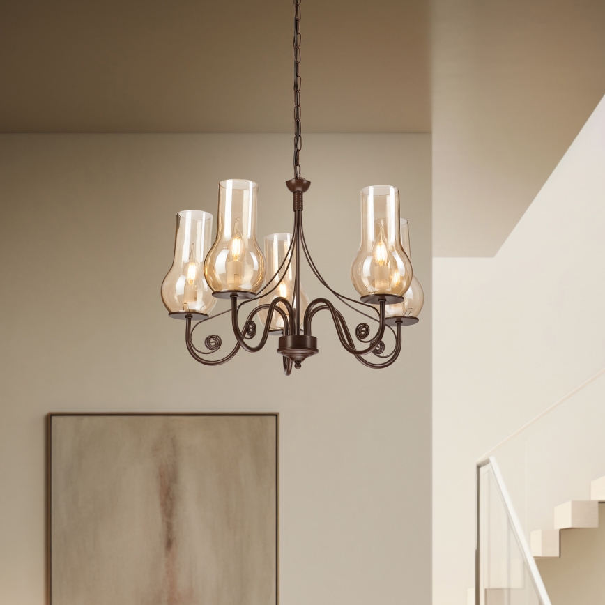 Brilagi - LED Lestenec na verigi COTTAGE 5xE14/40W/230V rjava