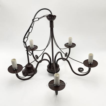 Brilagi - LED Lestenec na verigi COTTAGE 5xE14/40W/230V rjava