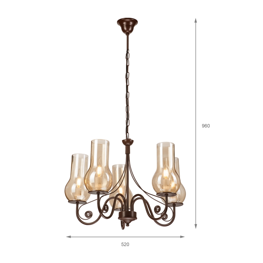 Brilagi - LED Lestenec na verigi COTTAGE 5xE14/40W/230V rjava