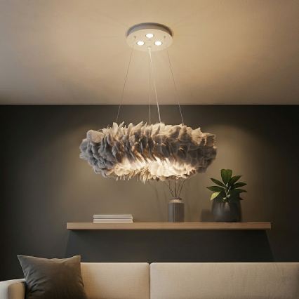 Brilagi - LED lestenec na vrvici FEATHER 3xE27/40W/230V + 3xLED/3W, premer 50 cm, siva