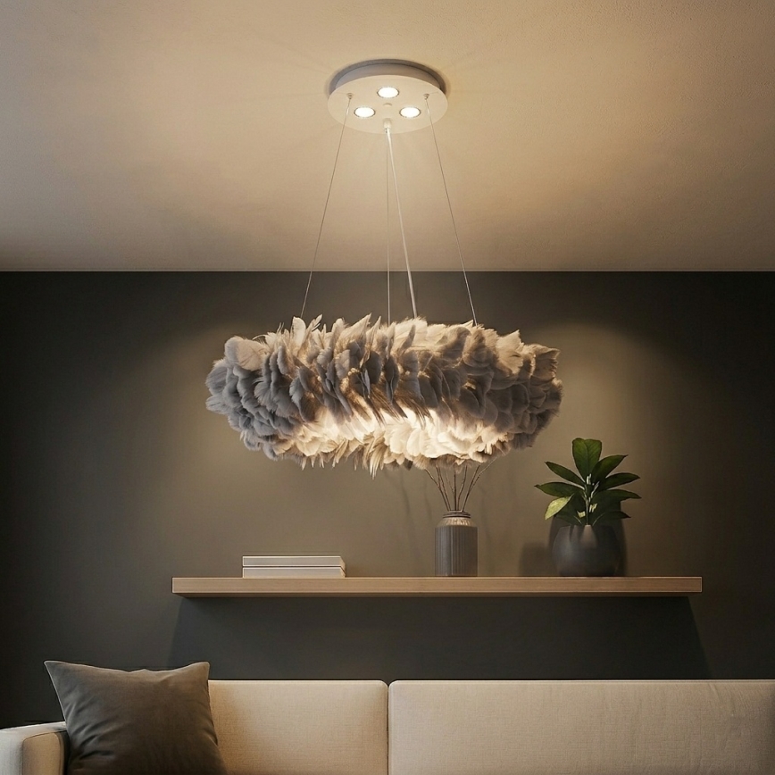 Brilagi - LED lestenec na vrvici FEATHER 3xE27/40W/230V + 3xLED/3W, premer 50 cm, siva