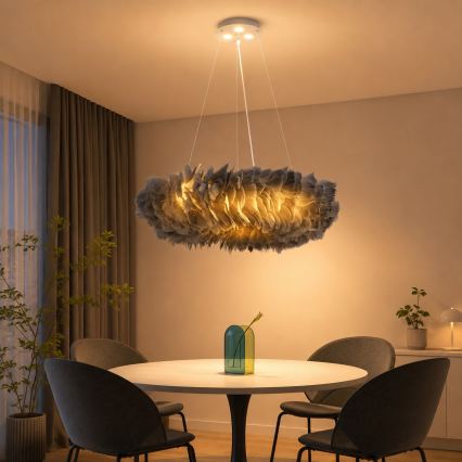 Brilagi - LED lestenec na vrvici FEATHER 3xE27/40W/230V + 3xLED/3W, premer 50 cm, siva