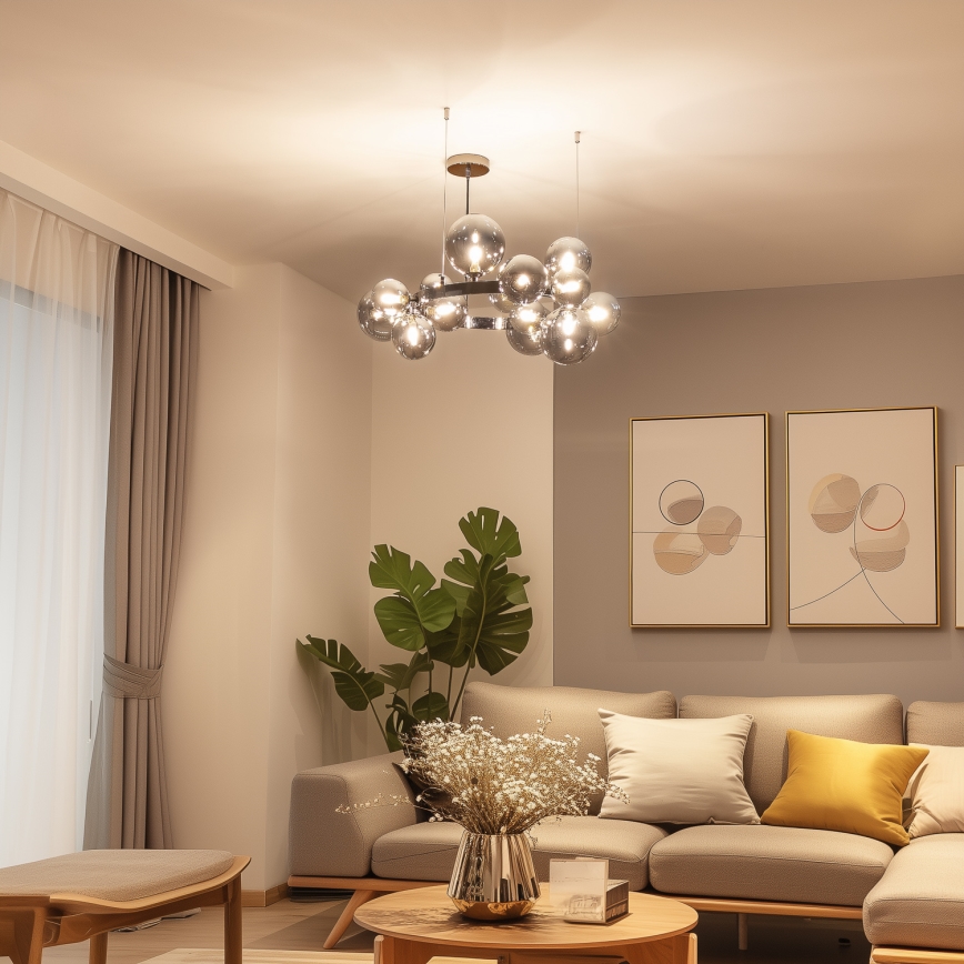 Brilagi - LED lestenec na vrvici MILLA 15xG9/3W/230V črn krom/zadimljeno steklo