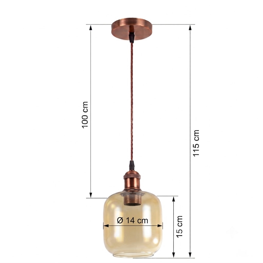 BRILAGI - LED lestenec na kablu RETRO GLASS 1xE27/60W/230V premer 14 cm bakrena/dimno rjava