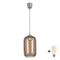 Brilagi - LED lestenec na vrvici RETRO GLASS, 1xE27/60W/230V, premer 14 cm, srebrna/dimna rjava