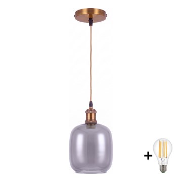 BRILAGI - LED lestenec na vrvici RETRO GLASS 1xE27/60W/230V premer 14 cm zlata/dimno siva