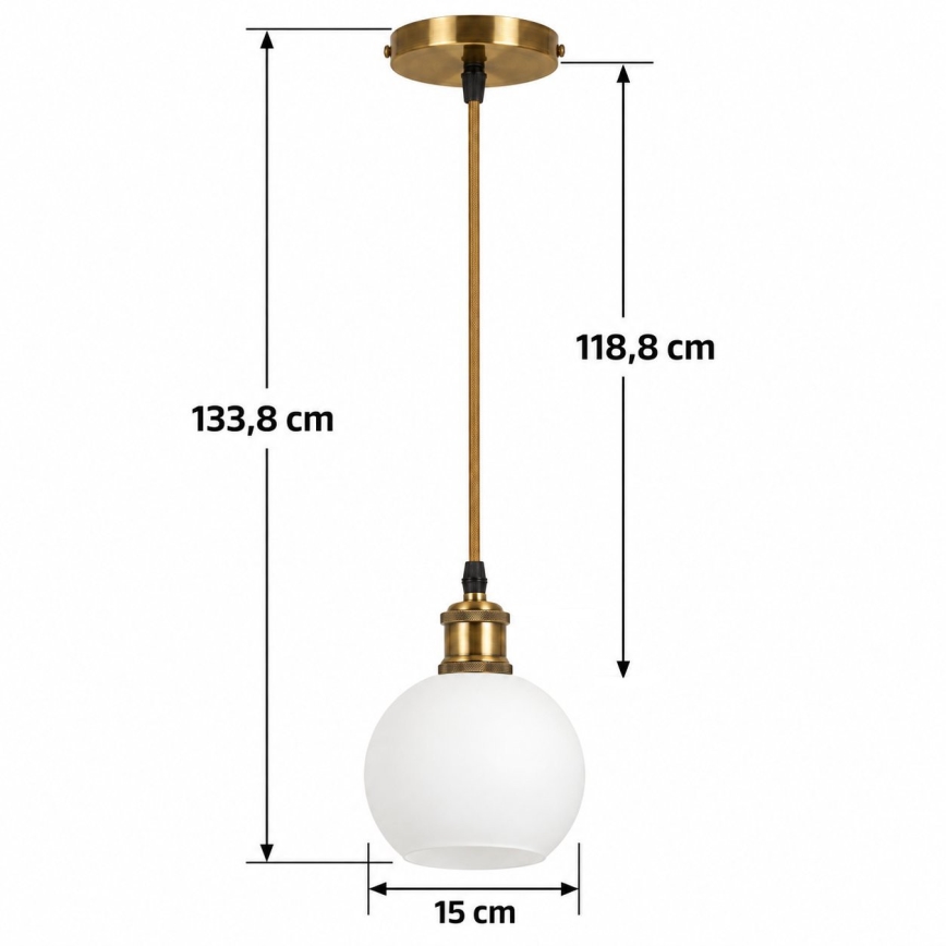 BRILAGI - LED Lestenec na vrvici RETRO GLASS 1xE27/60W/230V premer 15 cm zlata/bela